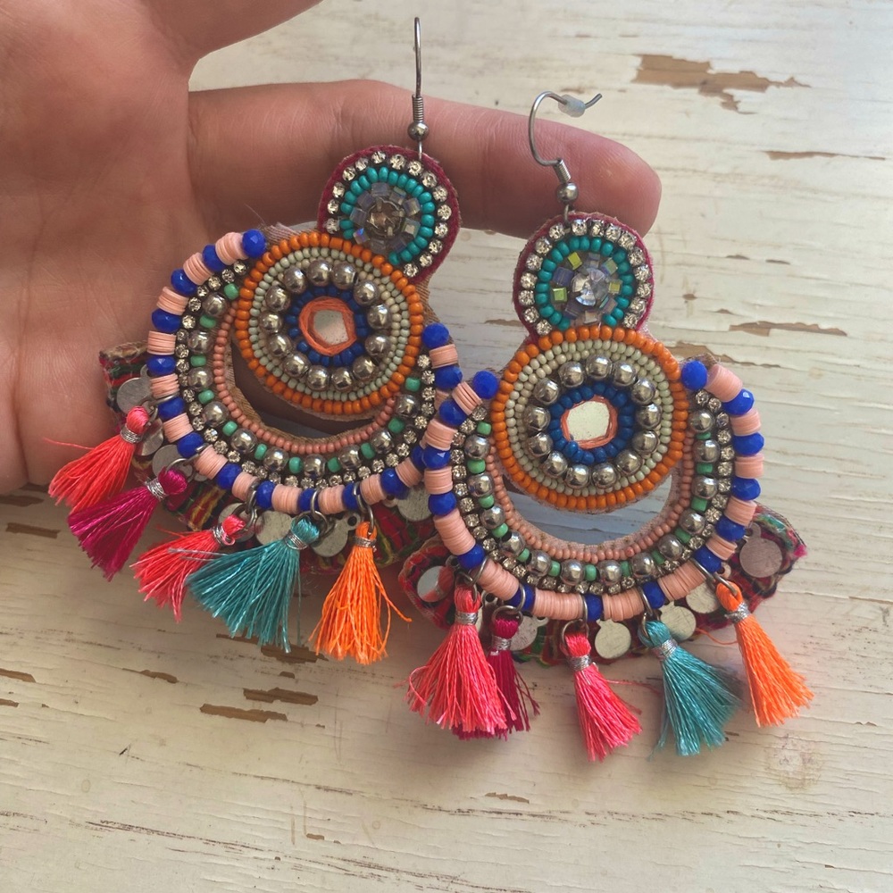 HANDMADE Bohemian, Moroccan Fringe Exotic Large Statement Earrings